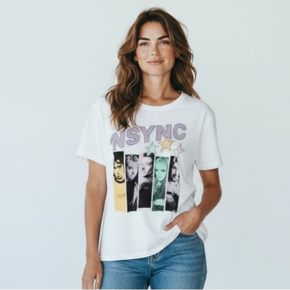 NSYNC Women's XL Graphic Band‎ Tee Crew T-Shirt White Short Sleeve NWT